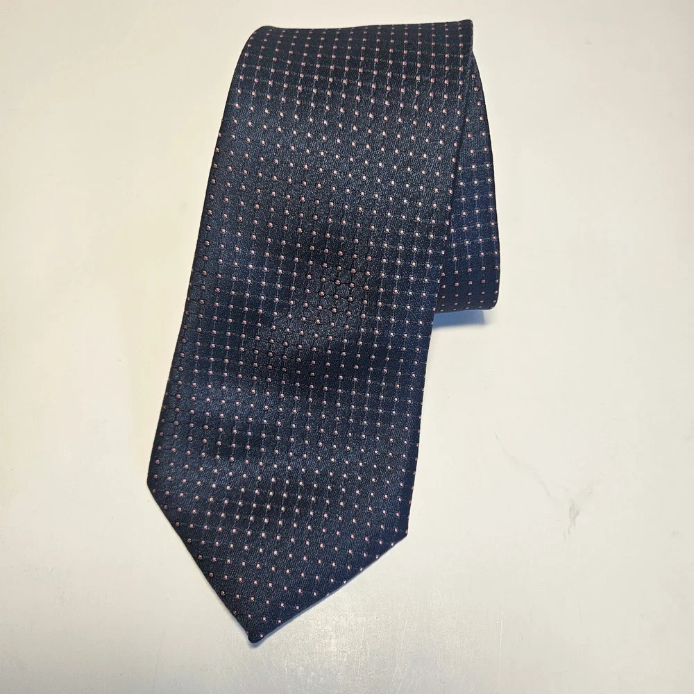IFC Mens Navy Blue Pink‎ Pin Dot 100% Silk Handmade Necktie RN 121148